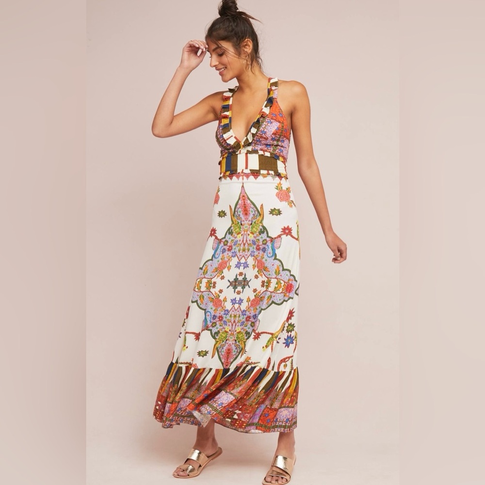 Cleobella White and Pink Halter Sundress Maxi